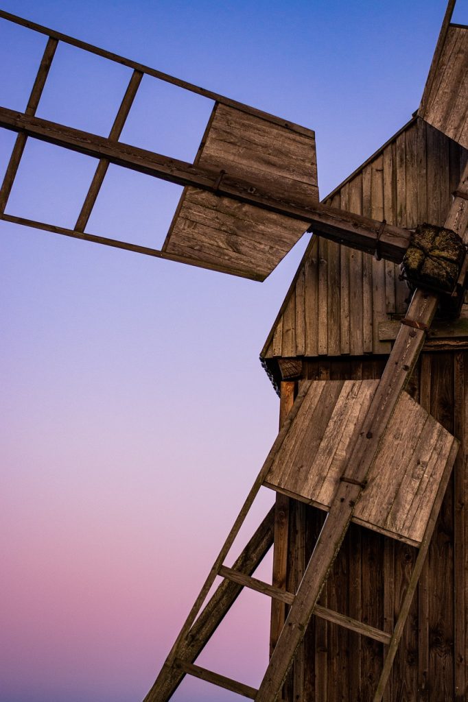 windmill, wood, sunset
